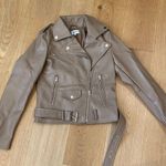 superdown  Giovanna Moto Jacket in Tan Faux Leather with Pockets Zips and Belt Photo 2
