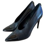 Calvin Klein Black Leather Patent Cap Toe Heels Size 9 Photo 0