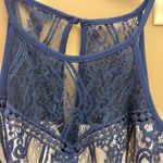 Francesca’s Lace High Neck Sheer Panel Dress Blue‎ Nude Medium Blue Photo 5