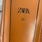 ZARA  Tan Brown Leather Block Heel Slide Sandals Size EU 39 US 8.5 Photo 3