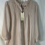 Eliane Rose  Light Pink Black Dotted Swiss Pin Tuck Placket Tunic Blouse‎ Size L Photo 0