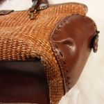 Fossil  Vintage Brown Woven Straw Triple Compartment Satchel Purse Bag Photo 4