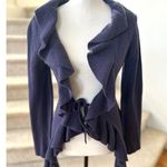 Malika Purple Plum Cashmere Ruffle Hem Tie Cardigan Photo 0