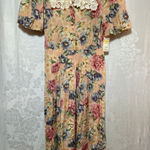 VTG Jane Singer Dress 10 Pink Floral Made in USA NEW Prairie Lace Collar Cottage Photo 0