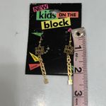 Vintage 90s New Kids On The Block Gold Tone Dangle Earrings Donnie Spell Out Photo 3