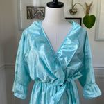 Vintage 80s Preview USA Aqua Satin Ruffle Robe M L Blue Size L Photo 2