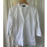 Brooks Brothers  100% Cotton Eyelet Lace Semi Sheer Split Neck Tunic Blouse M Photo 1