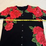 Isaac Mizrahi  Red Rose Print Button Front Sweater Women’s Sz Medium Dark Floral Photo 3