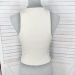 Pretty Little Thing  Ribbed Knit Racer Back Crop Tank Top Cream Medium Photo 3