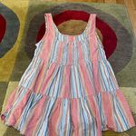 American Eagle Linen Colorful Stripe Tank Top Long Oversized Ruffle Size XS Photo 2