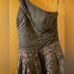 Monique Lhuillier ML  Black Sleeveless Asymmetrical Sequin 3D Flower Skirt Gown Photo 3