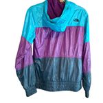 The North Face  Retro Windbreaker Jacket Hooded Turquoise Purple Gray‎ Small Photo 1
