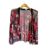 NICOLA womens Medium black red mesh floral print cardigan beach summer coverup​ Photo 3