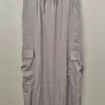 EMERSON LANG | NWT Gray Silver Cargo Pocket Skirt Silky Maxi Drawstring | XL Photo 0