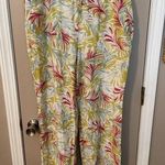 Land n Sea linen blend palm leaf print wide leg beach pants pink green blue Sz L Size L Photo 0