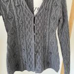 ZARA NWT  Covered Button Cable Knit Pom Pom Cardigan Sweater in Charcoal Gray Photo 1