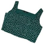 SheIn Green & White Floral Detail Tank Crop Top Shirt Women’s Size Small Design! Photo 0