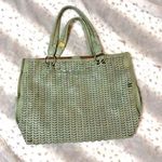 Anthropologie Beach Front Tote Bag Perforated Cut Out Faux Leather Green Photo 0