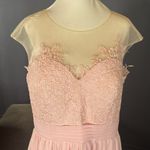 Woman’s Pink Formal Dress Gown with Sheer Lace Top Leg Slit Zip Back Size 14 Photo 1