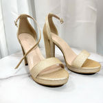 Forever Chunky Heel Low Platform Formal Sandal Heels Glitter Size 6 Gold Photo 14