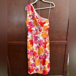 Milly  Elin Floral Paper Peony One-Shoulder Midi Cocktail Dress Photo 7