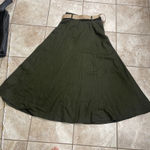 ZARA Green Maxi Skirt with Woven Belt Flare A Line Midi Length linen blend XS Photo 3