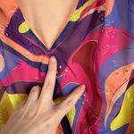 Nicole Miller  Womens Abstract Blouse Sz 3X‎ Colorful Retro V-Neck Puff Sleeve Photo 4