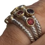 Silver Stacked Rings with Purple, Amber & Red Stones Photo 2