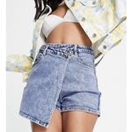 ASOS Urban Revivo Asymmetric Denim Wrap Shorts Light Blue EUC Size S Photo 3