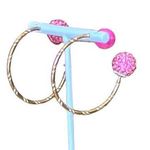 Vintage Earrings Open Hoop with Pink Glitter Ball Photo 0