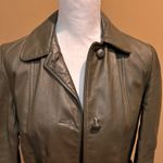 Vintage Women's Green Leather Jacket Button Front Zip Photo 2
