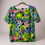 Talbots ‎ Women's Floral Square Neck Short Sleeve Knit Sweater Top Size S Photo 0