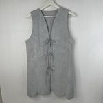Vintage Size S Suede Vest Leather Tie Front Scallop Edge Gray Long Women's Photo 1