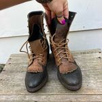 VTG 90s Black Brown Two Tone Lace Up Roper Kilte Fringe PAC Boots Roper 7 1/2M Size 7.5 Photo 3