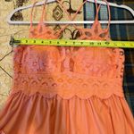 Zenana Outfitters crochet lace cross strap smocked, light peach, ruffle, cami tunic size L Photo 7