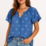 Studio West Boho Coquette Embroidered Peasant Top L Ruffle Neck Flutter Photo 0