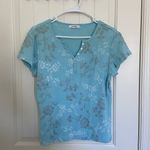 Dress Barn  women’s light blue‎ gray white patterned button neck ribbed tshirt XL Photo 0