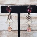 Vintage Clip On Earrings Beaded Dangle Pink Tones Photo 0