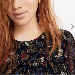 Madewell Sheer-Sleeve Ruffle Peplum Top Blouse in Black Finch Floral Size Large Photo 3