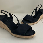 Chadwick's Chadwick’s‎ women’s black canvas sling back woven wedge chunky heels espadrilles Photo 0