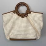 Fossil Tan Tweed Straw Summer Shoulder Bag Wooden Handle Photo 2