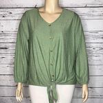 New York Laundry NWT 2X Green Swiss Dot Crochet Lace Tie Hem Faux Button Top Photo 0