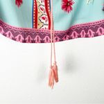 Umgee Turquoise Blue Floral Bell Sleeves Tassel On/Off Shoulders Boho Top Large Photo 9