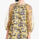 STAUD  Garden Yellow Marigold Toile Sheer Puff Long Sleeve Dress size XS Photo 0