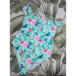 Nanette Lepore Blue Floral Butterfly Ruffle Strap One Piece Swimsuit Size 12 Photo 6