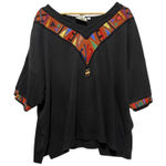 VTG Conversations By Jill‎ Rogers Women Top 2X Black Multicolor Tribal Beaded Photo 0