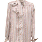 Vintage 70s Blue Pink Bow Top Blue Size L Photo 0