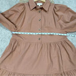 Bohme  Makayla Mini Dress Smocked Balloon Sleeve Button Ruffle Tiered in Clay S Photo 14