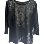 White Stag Women XL Paisley Black Shirt Casual Indie MomCore Monochrome Boho Photo 0