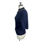 Norton Mcnaughton  Vintage Navy Knit Top Gold Crew Neck Short Sleeve Women's M‎ Photo 2